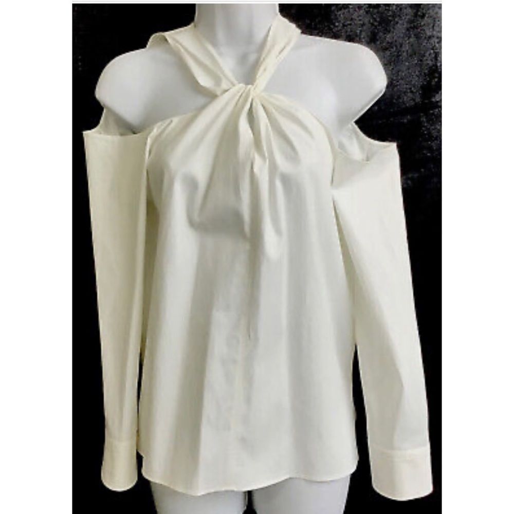 Rag & Bone White Long Sleeve Cotton Elastane Cold Shoulder Twist Neck Sz Small